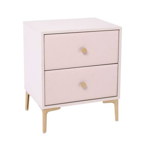 LANA Κομοδίνο με 2 Συρτάρια, Απόχρωση Εκρού, με πρόσοψη Pu Καπιτονέ Ε-00026066 Ε7503,1