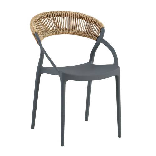 DORA Πολυθρόνα Στοιβαζόμενη, PP Ανθρακί, Rope Wicker Φυσικό Ε-00026127 Ε3151,4