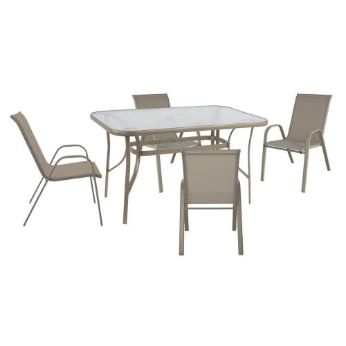 RIO Set Τραπεζαρία Κήπου Μέταλλο Βαφή Μπεζ, Textilene Μπεζ: Τραπέζι + 4 Πολυθρόνες Ε-00026150 Ε250,80