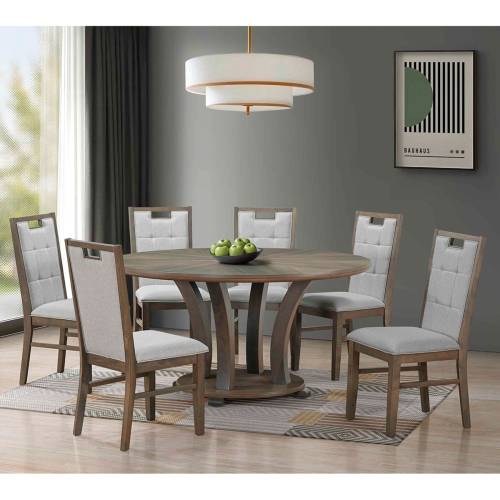 GORDON Set Τραπεζαρία Ξύλινη Σαλονιού: Τραπέζι+6 Καρέκλες, Antique Grey Walnut, Ύφ.Γκρι Ε-00026285 Ε7707,S