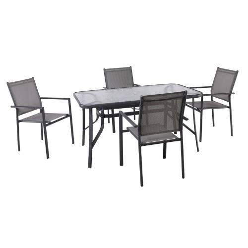 LANSON - RIO Set Τραπεζαρία Μέταλλο Ανθρακί, Textilene Γκρι: Τραπέζι + 4 Πολυθρόνες Ε-00026319 Ε6765,1S