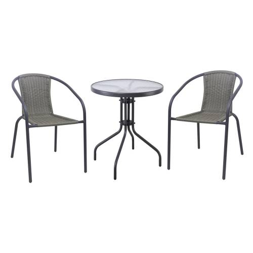 BALENO-W Set Κήπου - Βεράντας: Τραπέζι + 2 Πολυθρόνες Μέταλλο Ανθρακί, Wicker Mixed Grey Ε-00026360 Ε240,14W