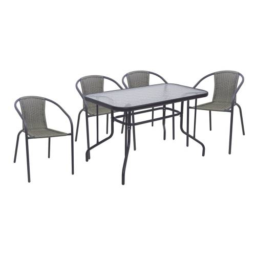 BALENO-W Set Τραπεζαρία Κήπου: Τραπέζι + 4 Πολυθρόνες Μέταλλο Ανθρακί, Wicker Mixed Grey Ε-00026362 Ε240,4W