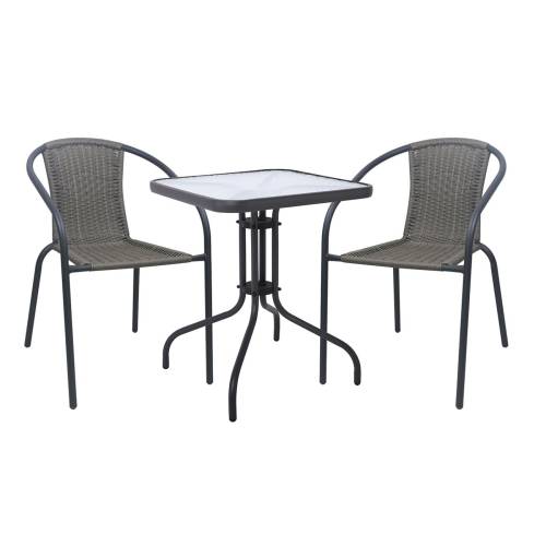 BALENO-W Set Κήπου - Βεράντας: Τραπέζι + 2 Πολυθρόνες Μέταλλο Ανθρακί, Wicker Mixed Grey Ε-00026364 Ε240,12W