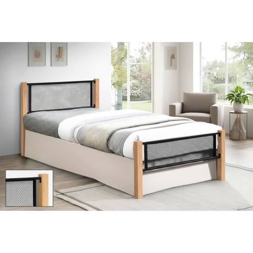 ΝΕΤ Κρεβάτι Μονό για Στρώμα 90x190cm, Μέταλλο Βαφή Μαύρο, Ξύλο Φυσικό Ε-00026430 Ε8048,1