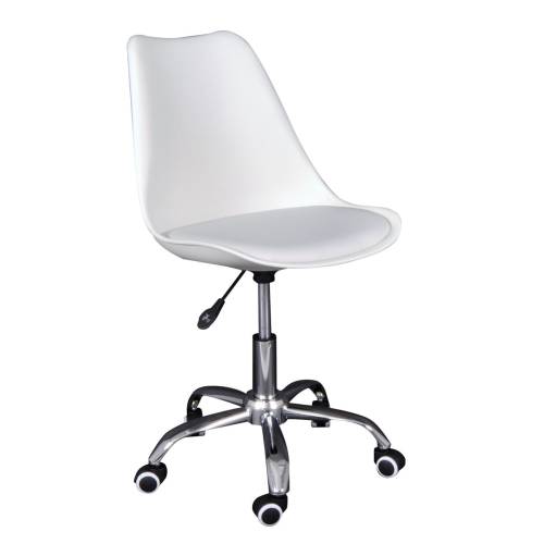 MARTIN-W Καρέκλα Γραφείου, Βάση Χρώμιο, PP & Pu Άσπρο, Μονταρισμένη Ταπετσαρία Ε-00026465 ΕΟ201,2WL