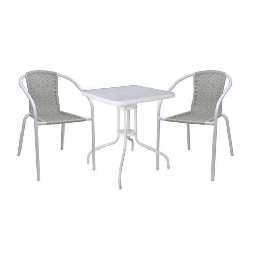 BALENO-W Set Κήπου - Βεράντας: Τραπέζι + 2 Πολυθρόνες Μέταλλο Άσπρο, Wicker Beige Ε-00026474 Ε240,13W