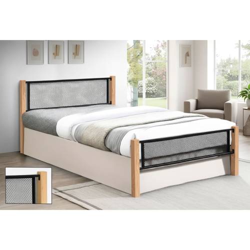 ΝΕΤ Κρεβάτι Διπλό για Στρώμα 150x200cm, Μέταλλο Βαφή Μαύρο, Ξύλο Φυσικό Ε-00026501 Ε8041,1