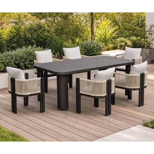 BOSTON Dining Set Τραπεζαρία Κήπου Βεράντας: Τραπέζι + 6 Πολυθρόνες Alu Ανθρακί - Μπεζ Ε-00026572 Ε6753,1