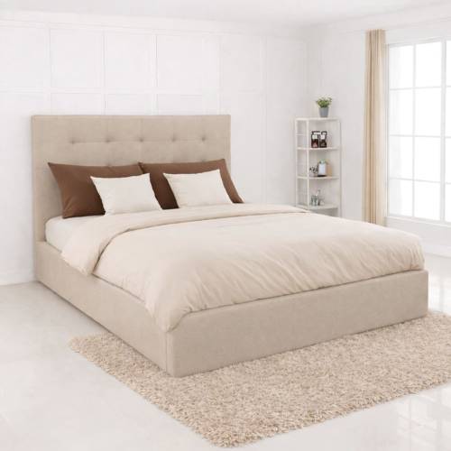 DOLCE Κρεβάτι Διπλό με Αποθηκευτικό Χώρο, για Στρώμα 160x200cm, Ύφασμα Μπεζ Ε-00026574 Ε8076,1