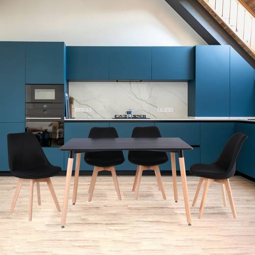 MARTIN Set Τραπεζαρία: Τραπέζι + 4 Καρέκλες, MDF Μαύρο - Οξιά Φυσικό, Ύφασμα Μαύρο Ε-00026666 Ε7088,2S