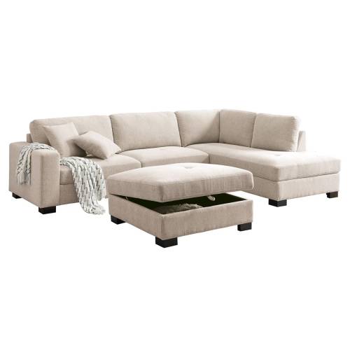 DORNO Καναπές Σαλονιού Αριστερή Γωνία με Αποθηκευτικό Σκαμπό, Ύφασμα Μπεζ Ε-00026676 Ε9414,3
