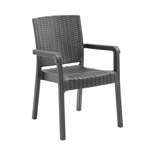 LORA Pro Πολυθρόνα Κήπου - Βεράντας Στοιβαζόμενη, PP-UV (Rattan Look) Ανθρακί Ε-00026738 Ε3030,3