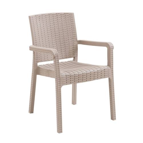 LORA Pro Πολυθρόνα Κήπου - Βεράντας Στοιβαζόμενη, PP-UV (Rattan Look) Cappuccino Ε-00026740 Ε3030,1