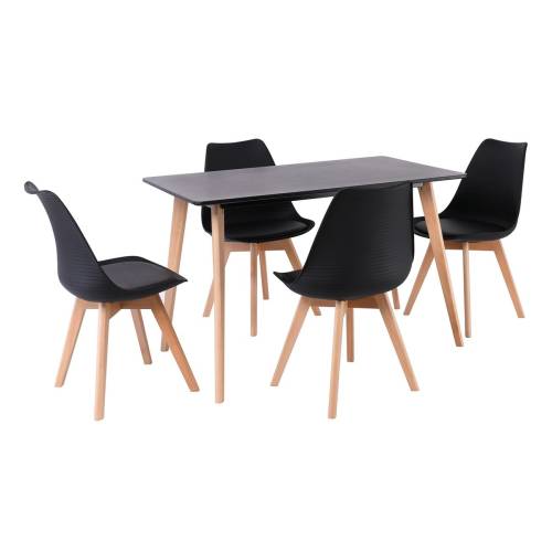 MARTIN Set Τραπεζαρία: Τραπέζι + 4 Καρέκλες, MDF Μαύρο - Οξιά Φυσικό, PP Μαύρο Ε-00026785 Ε7101,2S