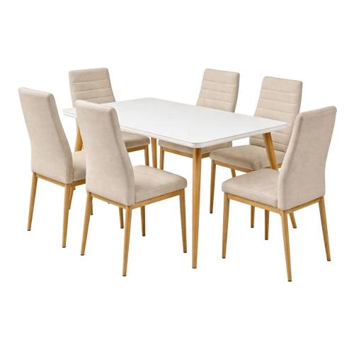 JETTA-UNION Set Τραπεζαρία: Τραπέζι + 6 Καρέκλες, Μέταλλο Βαφή Φυσικό, Ύφασμα Μπεζ Ε-00026786 ΕΜ966,S6