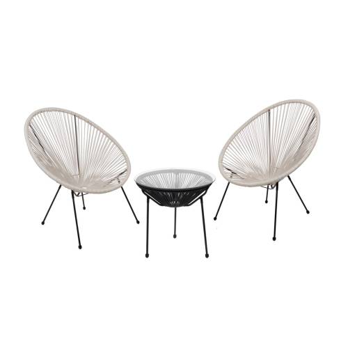 ACAPULCO Set Κήπου - Βεράντας: Τραπέζι+2 Πολυθρόνες, Μέταλλο Μαύρο / Rattan Άσπρο & Μαύρο Ε-00026788 Ε245,12S