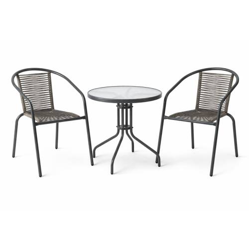 MIKA Set Κήπου - Βεράντας: Τραπέζι + 2 Πολυθρόνες Μέταλλο Βαφή Ανθρακί, PE Rattan Γκρι Ε-00026861 Ε2390,2S