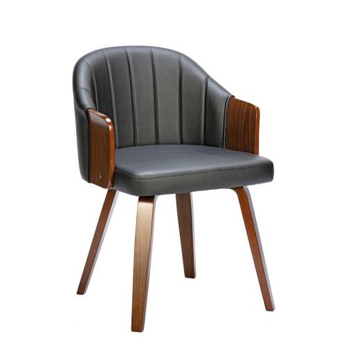 ENZO Πολυθρόνα Τραπεζαρίας Καρυδί, Pu Μαύρο Ε-00025382 Ε7518,1