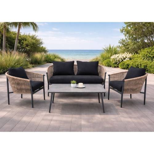 GASBA Set Σαλόνι Κήπου 4τεμ, Alu Ανθρακί, Rope Wicker Φυσικό, Μαξιλάρια Σκούρο Γκρι Ε-00025930 Ε6874,1