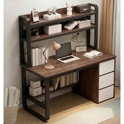 ΓΡΑΦΕΙΟ Η/Υ 3 Συρτάρια 3 Ράφια Μέταλλο Βαφή Μαύρο, MDF Απόχρωση Καρυδί Ε-00026628 ΕΟ406,3