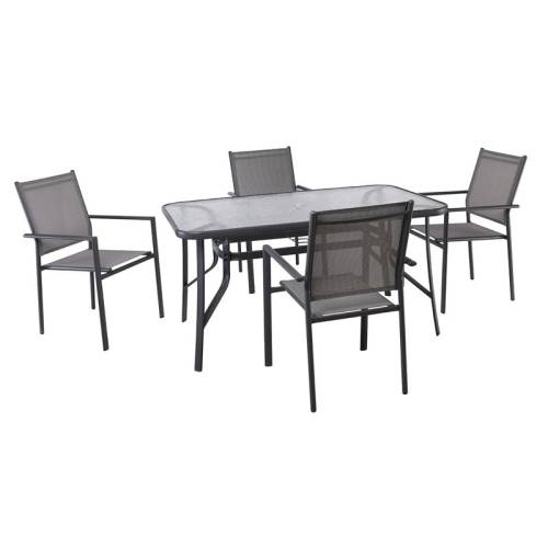 LANSON - RIO Set Τραπεζαρία Μέταλλο Ανθρακί, Textilene Γκρι: Τραπέζι + 4 Πολυθρόνες Ε-00026319 Ε6765,1S