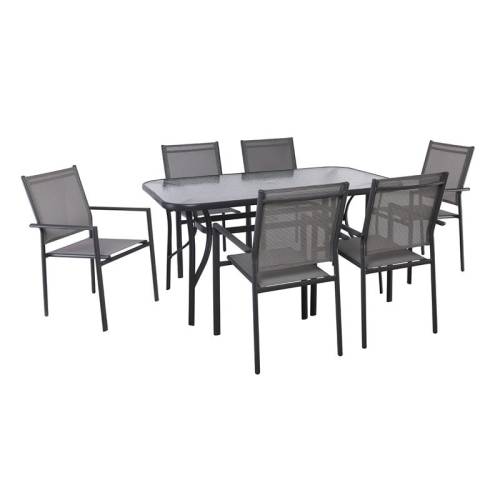 LANSON - RIO Set Τραπεζαρία Μέταλλο Ανθρακί, Textilene Γκρι: Τραπέζι + 6 Πολυθρόνες Ε-00026320 Ε6765,S