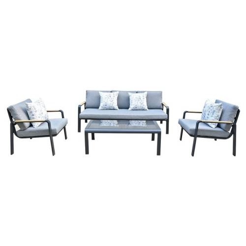 LATINO Set Σαλόνι Κήπου 4τεμ, Αλουμίνιο Μαύρο, Μαξιλάρια Γκρι, Γυαλί Μαύρο Ε-00025914 Ε6872,1