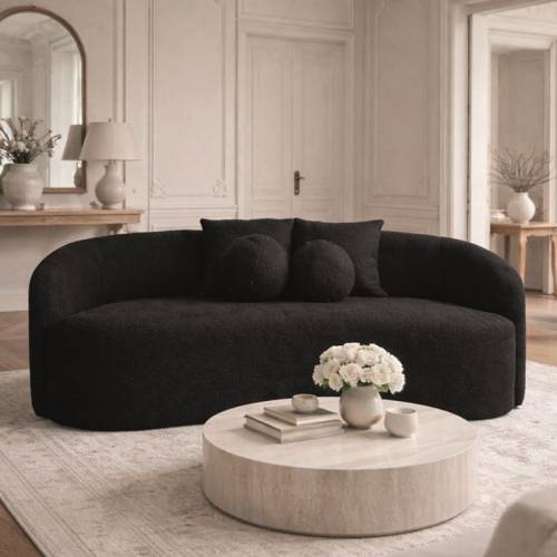 LYON Καναπές 2θ - Σαλονιού - Καθιστικού, Teddy Ύφασμα Μαύρο Ε-00026578 Ε7163,2
