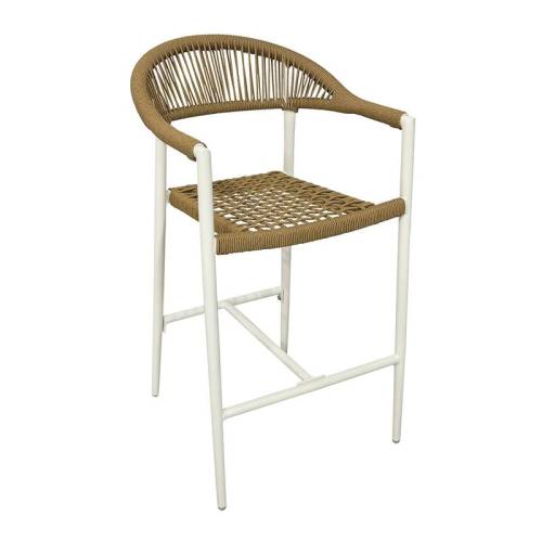 MADISON Σκαμπό Bar, ALU Άσπρο, Rope Wicker Φυσικό Ε-00026681 Ε6725,3