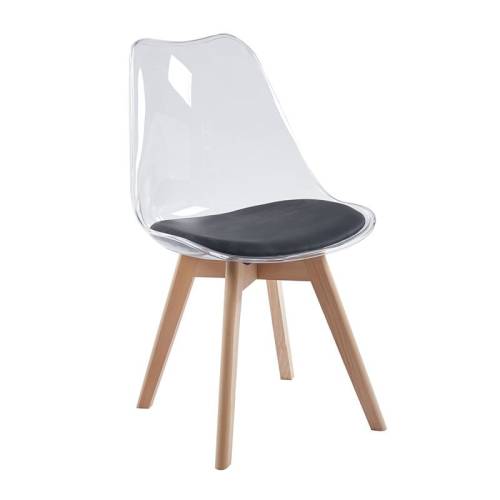 MARTIN Καρέκλα Ξύλο, PET Clear, PU Μαύρο, Μονταρισμένη Ταπετσαρία Ε-00025445 ΕΜ136,241