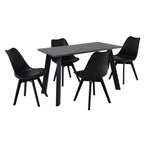 MARTIN Set Τραπεζαρία: Τραπέζι + 4 Καρέκλες, MDF Grey Walnut, Μέταλλο-Ξύλο-PP και PU Μαύρο Ε-00026726 ΕΜ820,2S