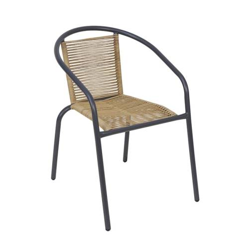 MIKA Πολυθρόνα Στοιβαζόμενη Κήπου, Μέταλλο Βαφή Ανθρακί, PE Rattan Φυσικό Ε-00026031 Ε2390,1