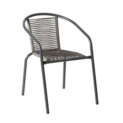 MIKA Πολυθρόνα Στοιβαζόμενη Κήπου, Μέταλλο Βαφή Ανθρακί, PE Rattan Γκρι Ε-00026035 Ε2390,2
