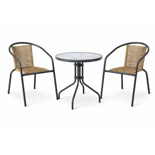 MIKA Set Κήπου - Βεράντας: Τραπέζι + 2 Πολυθρόνες Μέταλλο Βαφή Ανθρακί, PE Rattan Φυσικό Ε-00026862 Ε2390,1S