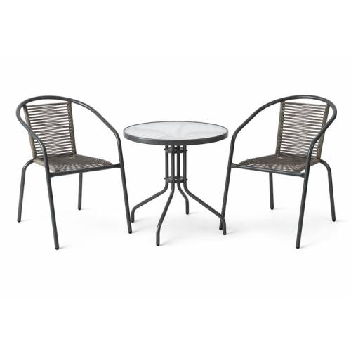 MIKA Set Κήπου - Βεράντας: Τραπέζι + 2 Πολυθρόνες Μέταλλο Βαφή Ανθρακί, PE Rattan Γκρι Ε-00026861 Ε2390,2S