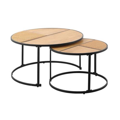 PABLO Set-2 Τραπεζάκια Σαλονιού-Καθιστικού, Μέταλλο Βαφή Μαύρο, Απόχρωση Φυσικό Ε-00025755 ΕΜ9617,S