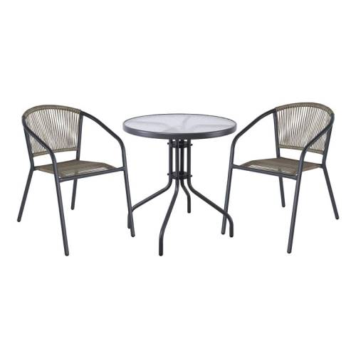 PATTY Set Κήπου - Βεράντας: Τραπέζι + 2 Πολυθρόνες Μέταλλο Βαφή Ανθρακί, PE Rattan Γκρι Ε-00026864 Ε2391,2S