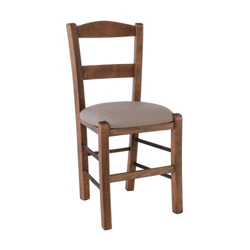 ΣΥΡΟΣ Καρέκλα Οξιά Βαφή Εμποτισμού Καρυδί, Κάθισμα Pu Cappuccino Ρ-00026093 Ρ950,Ε2Τ1