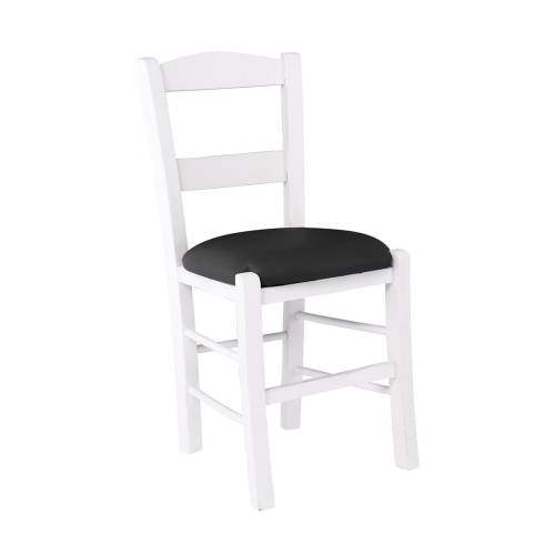 ΣΥΡΟΣ Καρέκλα Οξιά Βαφή Εμποτισμού Λάκα Άσπρο, Κάθισμα Pu Μαύρο Ρ-00026094 Ρ950,Ε8Τ