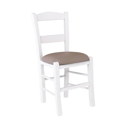 ΣΥΡΟΣ Καρέκλα Οξιά Βαφή Εμποτισμού Λάκα Άσπρο, Κάθισμα Pu Cappuccino Ρ-00026095 Ρ950,Ε8Τ1