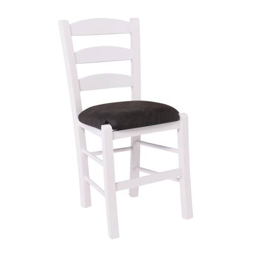 ΣΚΥΡΟΣ Καρέκλα Οξιά Βαφή Εμποτισμού Λάκα Άσπρο, Κάθισμα Suede Ανθρακί Ρ-00026811 Ρ930,Ε8Τ2