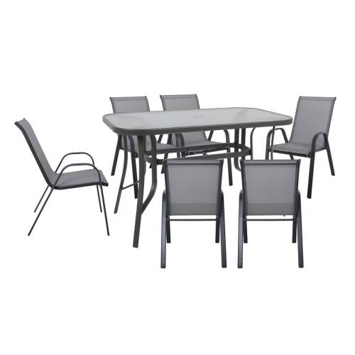 RIO Set Τραπεζαρία Κήπου Μέταλλο Ανθρακί, Textilene Γκρι: Τραπέζι + 6 Πολυθρόνες Ε-00026148 Ε250,50