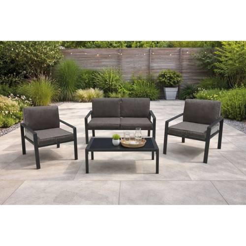 RIVIAN Set Σαλόνι Κήπου 4τεμ, Μέταλλο Βαφή Ανθρακί, Μαξιλάρια Γκρι Ε-00026029 Ε6846