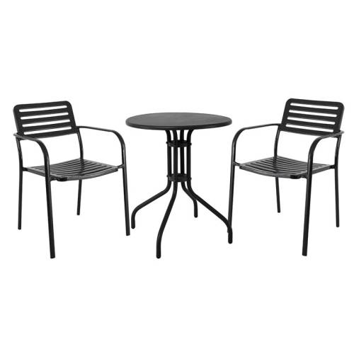 ROMA Set Κήπου-Βεράντας: Τραπέζι + 2 Πολυθρόνες, Μέταλλο Βαφή Μαύρο Ε-00026874 Ε527,S