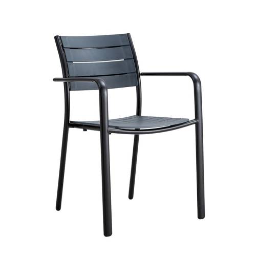 SAGA Πολυθρόνα Στοιβαζόμενη, Μέταλλο Βαφή Μαύρο, PP-UV Ανθρακί Ε-00025951 Ε6710,2