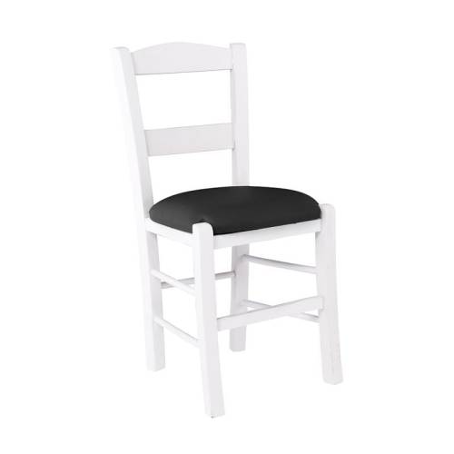 ΣΥΡΟΣ Καρέκλα Οξιά Βαφή Εμποτισμού Λάκα Άσπρο, Κάθισμα Pu Μαύρο Ρ-00026094 Ρ950,Ε8Τ