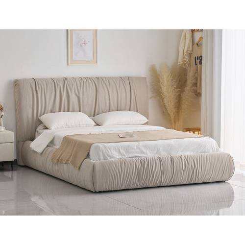 TOKYO Κρεβάτι Διπλό, για Στρώμα 160x200cm, Ύφασμα Μπεζ Ε-00026580 Ε8056,1