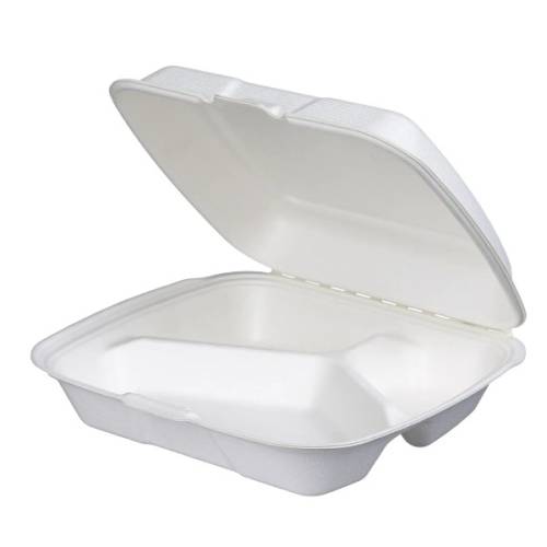 Σκεύος Φαγητού Ενσωματωμένο Καπάκι Ζαχαροκάλαμο 3 θέσεων 23x20cm 100τεμ TESSERA