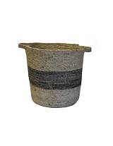 Καλάθι συνθ.raffia εκρού με γκρι 35Χ35